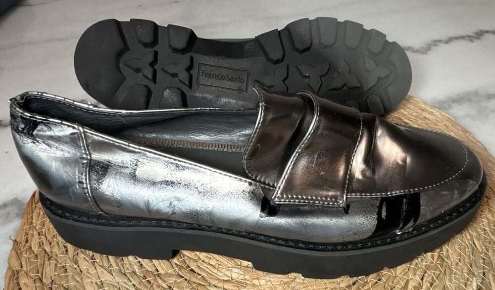 Franco Sarto Camrynn Lug Sole Loafers Silver Metallic Size 9.5